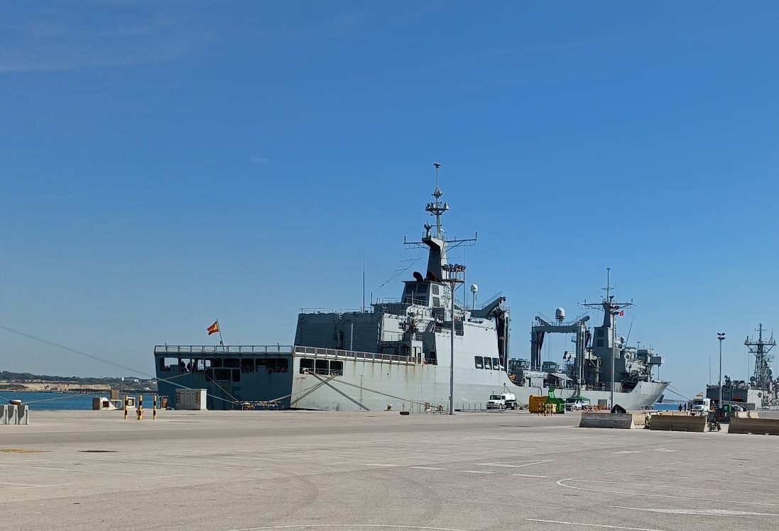 Military ship in port